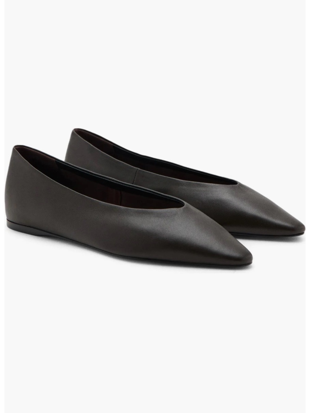 Mango MNG Pointed Toe Flats in Chocolate Leather 38/7.5-8